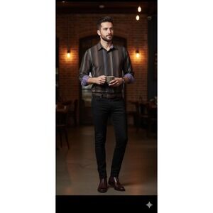 Jerry Garcia Shirt Mens XLT Long Sleeve Striped Purple Collar Grateful Dead Tall